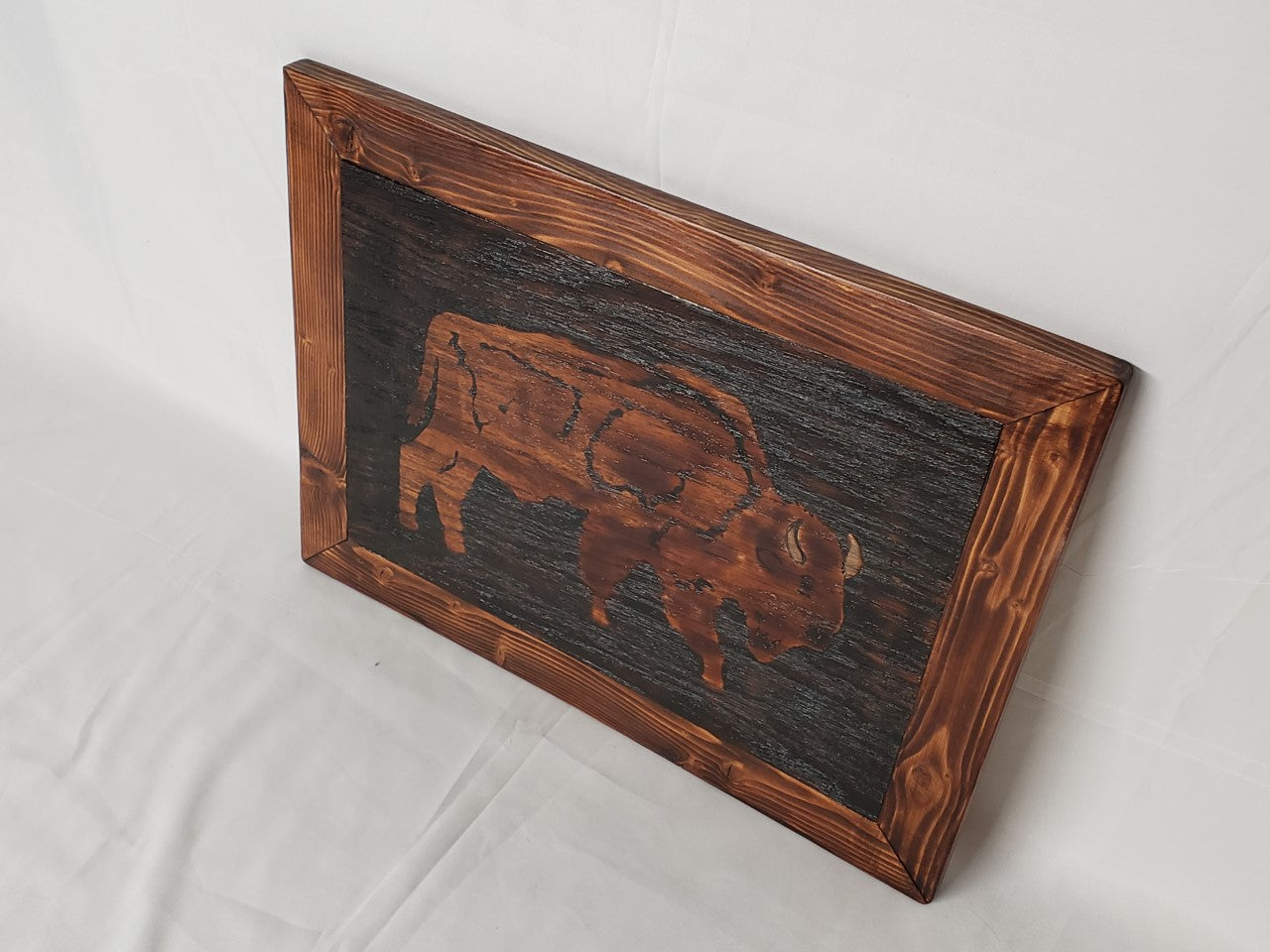 Wall Plaque- Framed Wood Burned Buffalo