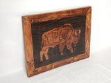 Wood Burned Buffalo In Wooden Frame