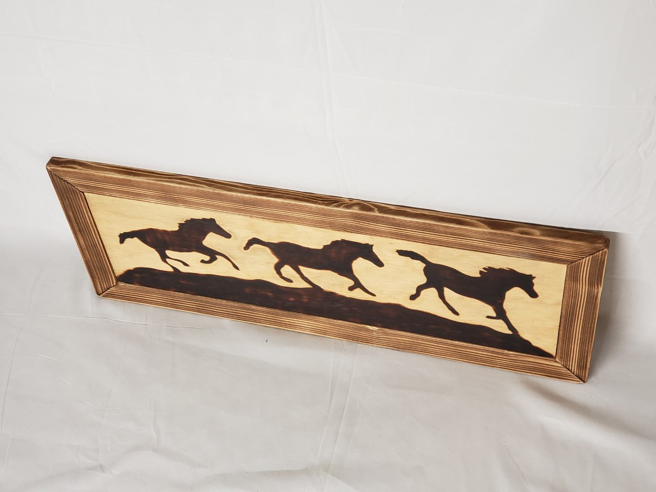 Wood Burned Horses In Wooden Frame