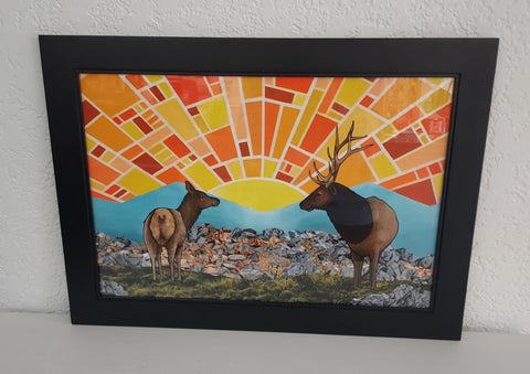 " First Meeting " Whimsical Elk Digital Art Print