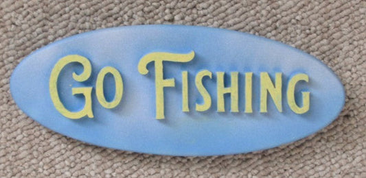 Go Fishing blue oval wooden sign