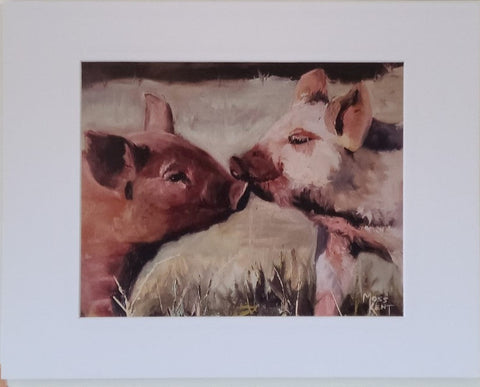 " Piggy Love " Pigs Matted Print
