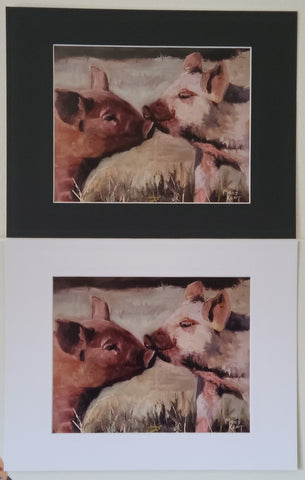 " Piggy Love " Pigs Matted Print
