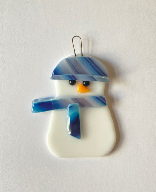 " Pretty in Purple "  Fused Glass Snowman Ornament