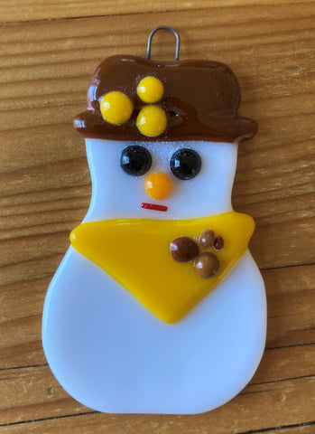 UW Cowgirl Fused Glass Snowman Ornament