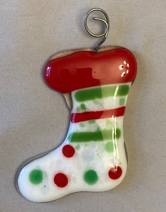 Fused Glass Christmas Stocking Ornament