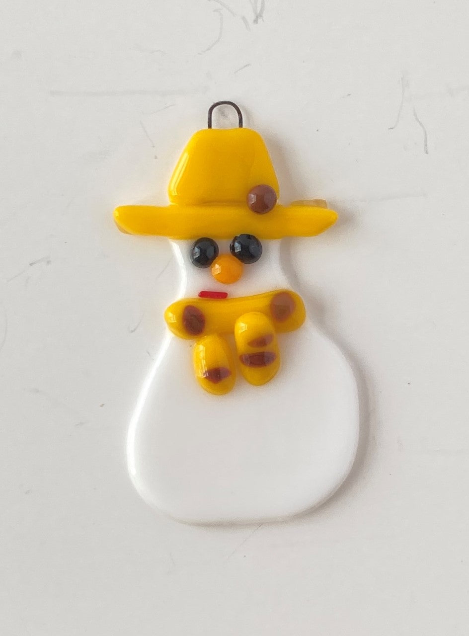 " Wyoming Cowgirl Snowman " Fused Glass Ornament