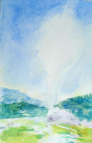 Old Faithful Geyser in Yellowstone National Park Watercolor #2